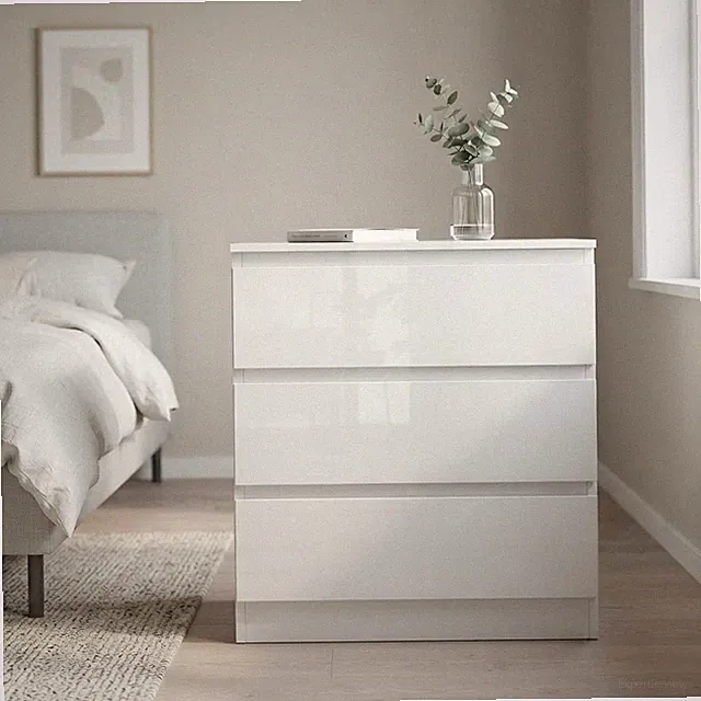 Carlton Kommode mit 3 Schubladen modern weiß Hochglanzoptik Aufbewahrungsschrank Schlafzimmer