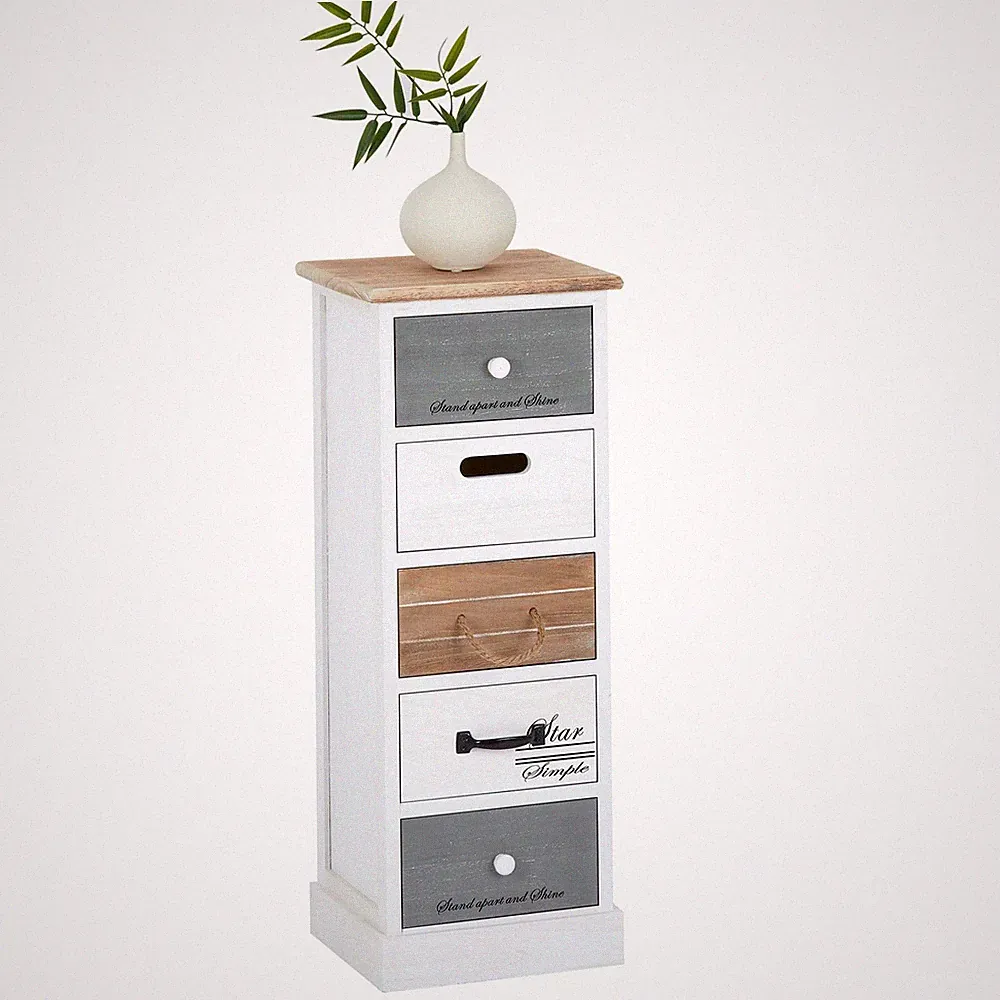 CARO-Möbel SALVA Kommode 5 Schubladen Paulownia Holz Shabby Chic 77 cm