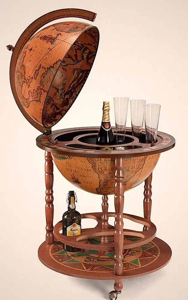 Casa Padrino Art Deco Getränke Servierwagen Globus Bar Braun 60.5 x H. 97 cm
