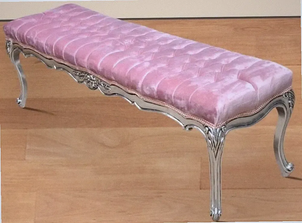 Casa Padrino Barock Sitzbank Rosa / Silber - Handgefertigte Antik Stil Bank