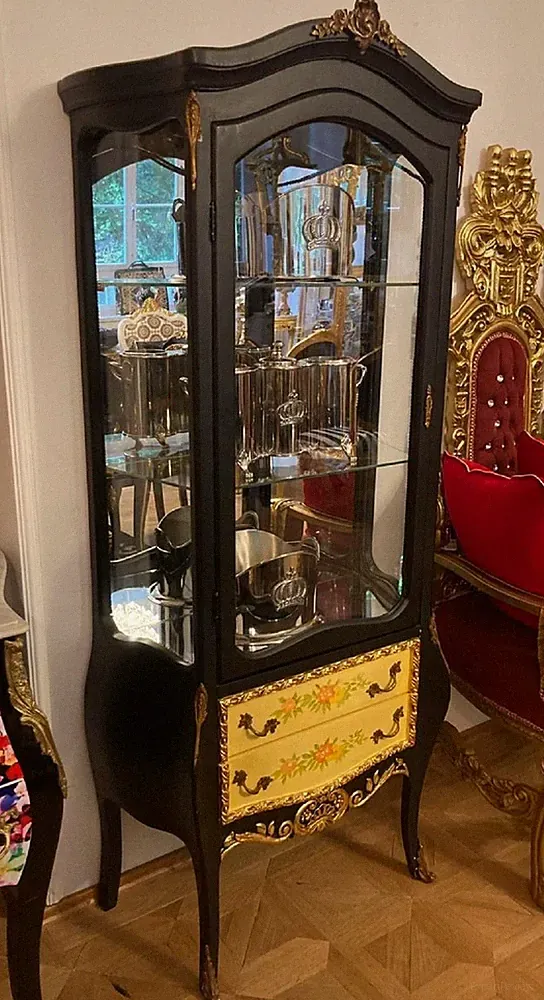Casa Padrino Barock Vitrine Schwarz / Mehrfarbig / Gold / Messing