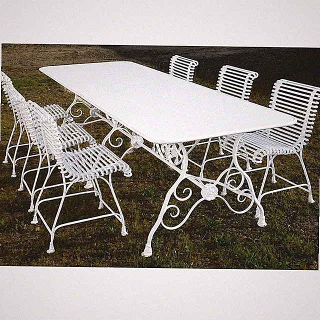 Casa Padrino Jugendstil Schmiedeeisen Garten Möbel Set Weiß - 1 Garten Esstisch
