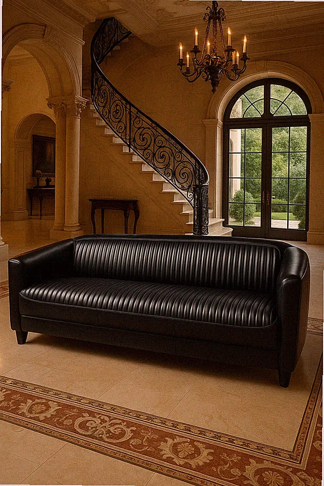 Casa Padrino Luxus Leder Sofa Schwarz 177 cm - Echtleder Möbel Art Deco
