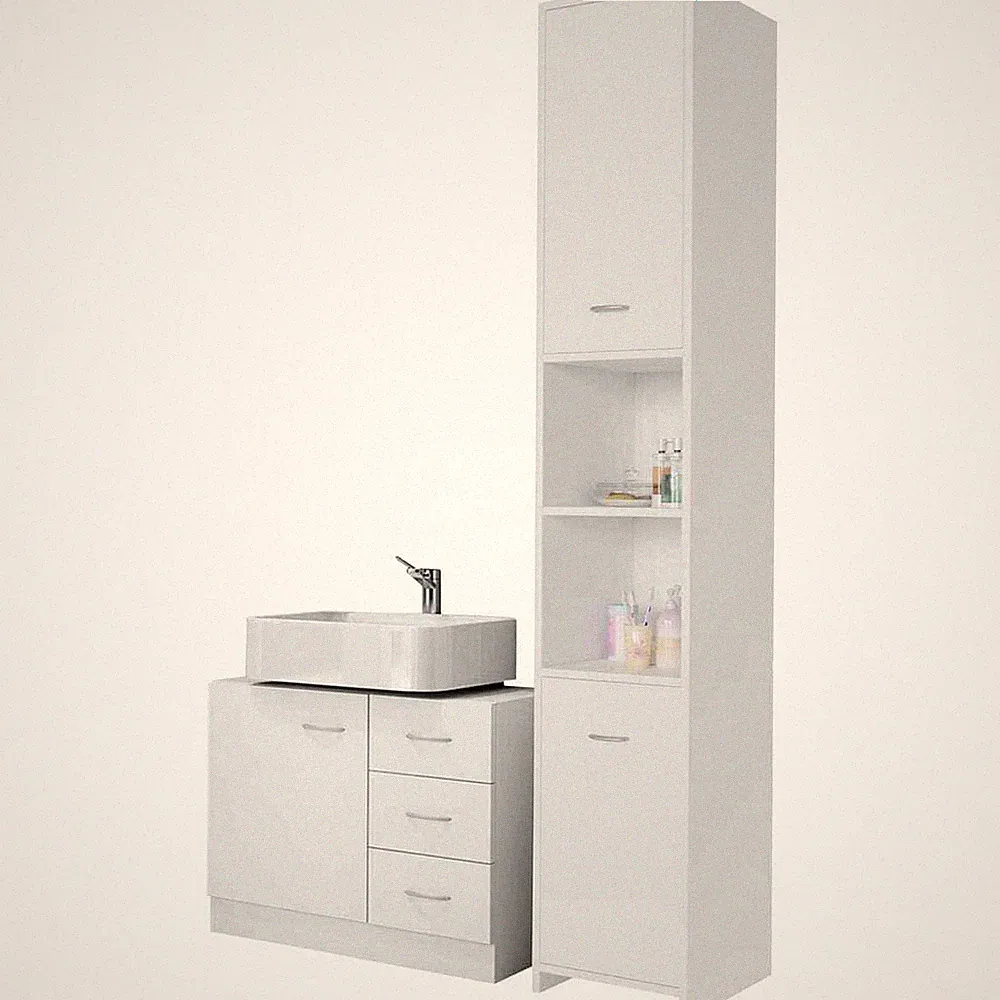 CASARIA® Badmöbel Set Badezimmerschrank Hochschrank Waschbeckenunterschrank Bad