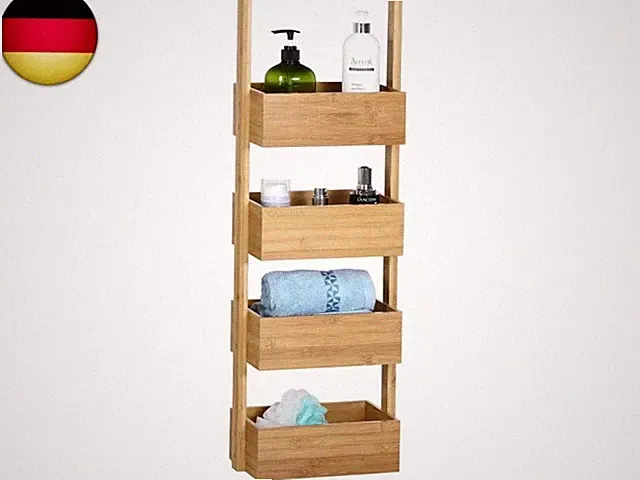 Casaria® Badregal mit 4 Körben Stehend Schmal Bambus Holz 88x16x28cm Ablagen S