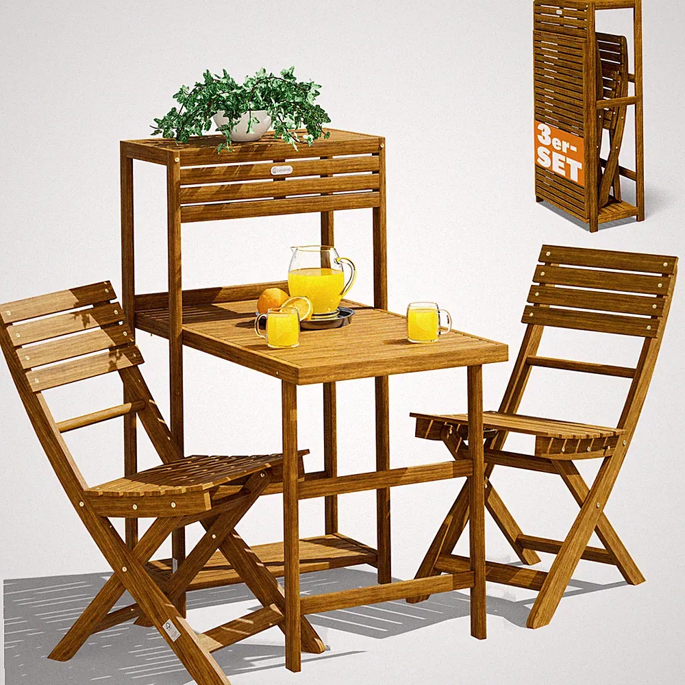 CASARIA® Balkonmöbel Gartenmöbel Set 3tlg Holz Klappbar Wetterfest Balkon Akazie