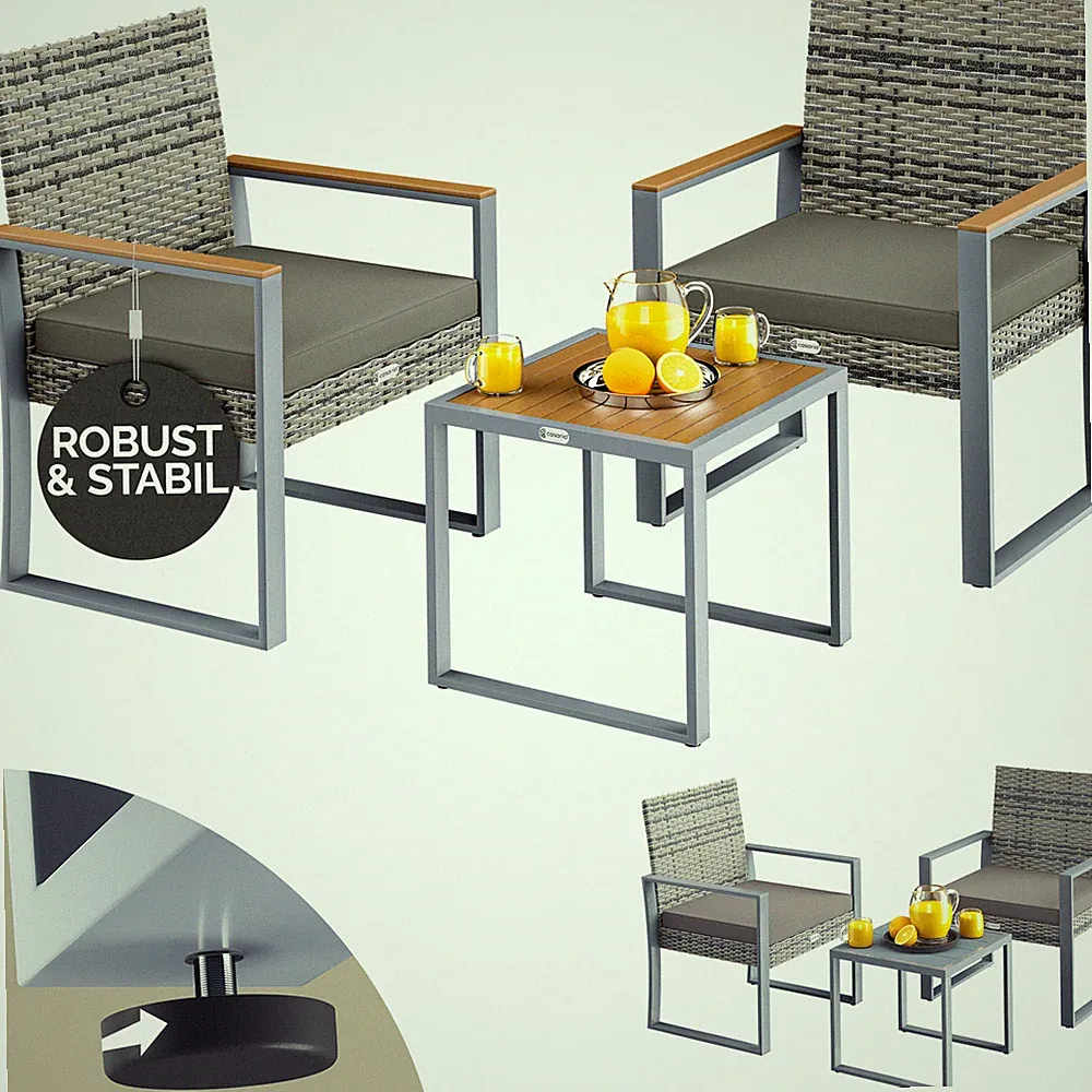 CASARIA® Balkonmöbel Gartenmöbel Set Polyrattan 3-teilig Balkon Garten Terrasse