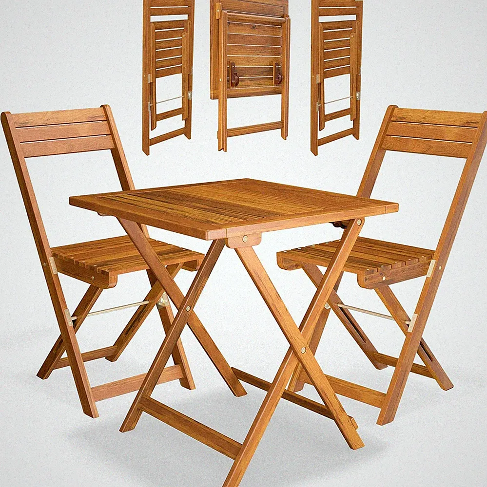 Casaria® Balkonmöbel Set 2 Personen Wetterfest Holz Vormontiert Klappbar 110Kg B