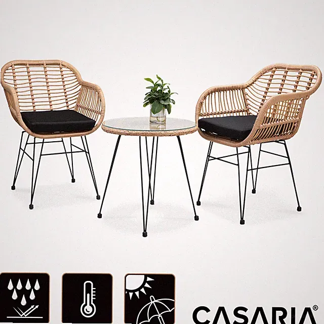 CASARIA® Balkonset 3 teilig Sitzgruppe Garten Bistroset Balkonmöbel Lounge Set