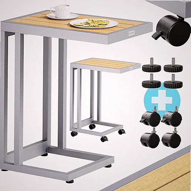 Casaria Beistelltisch C-Form 50x40x66cm Metall WPC 25kg Rollen Outdoor Cremeweiß