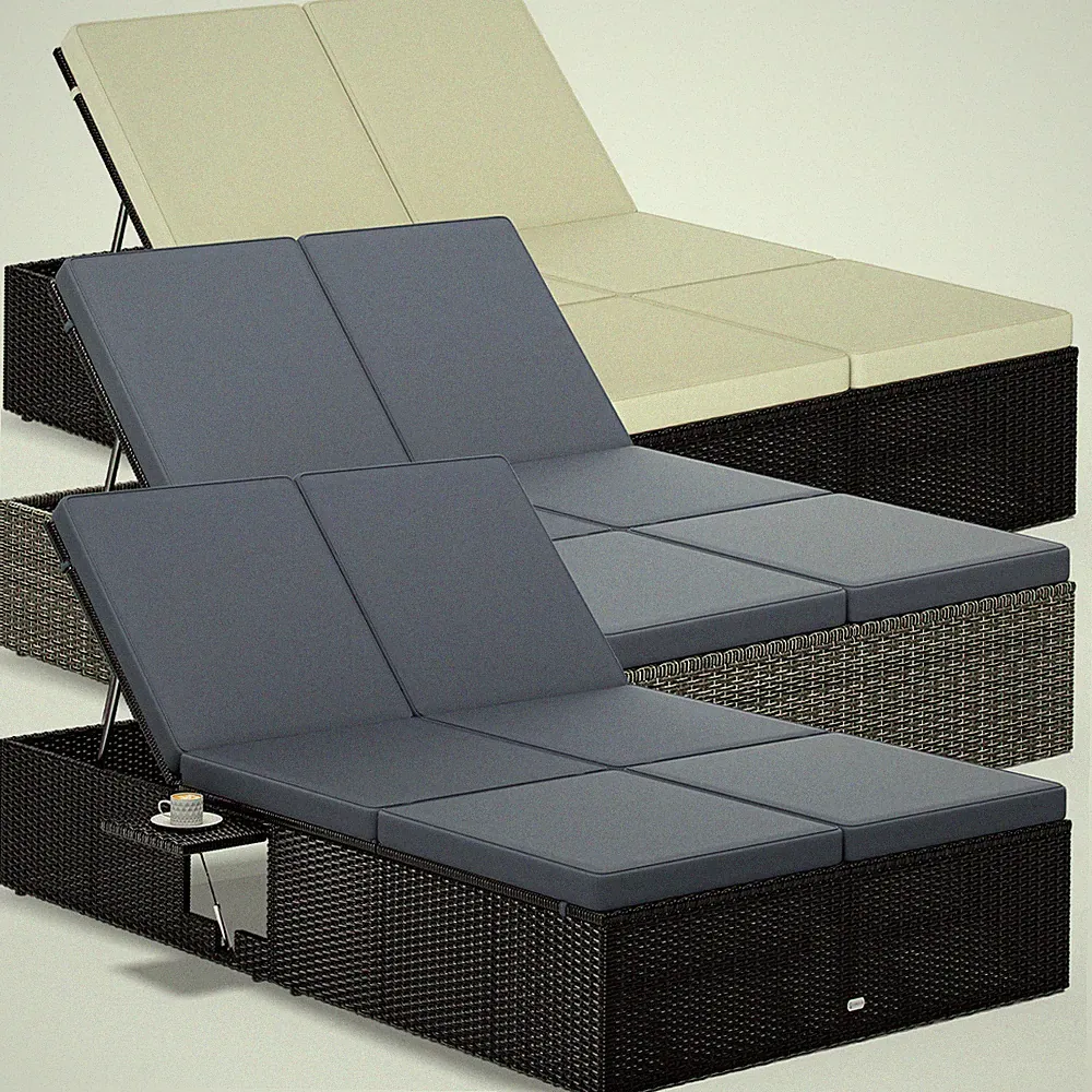 CASARIA® Doppelliege Sonnenliege Seitentische Wetterfest Polyrattan Gartenliege