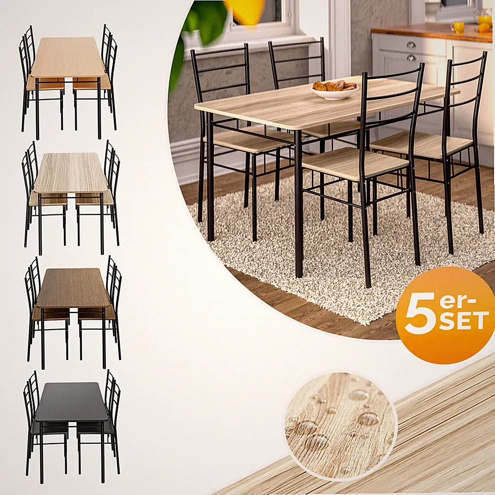 CASARIA® Essgruppe mit 4 Stühlen Esstisch Holz Esszimmer Küche Tisch Stuhl Set