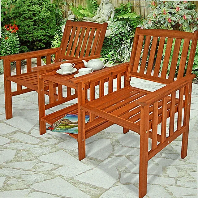 CASARIA® Gartenbank Gartenmöbel Bank Holz 2 Sitzer mit Tisch Massiv Balkonmöbel