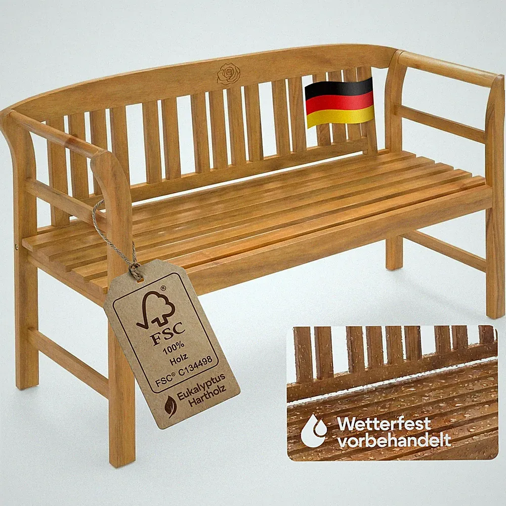 CASARIA® Gartenbank Holzbank Wetterfest Holz Eukalyptus Garten Terrasse Sitzbank