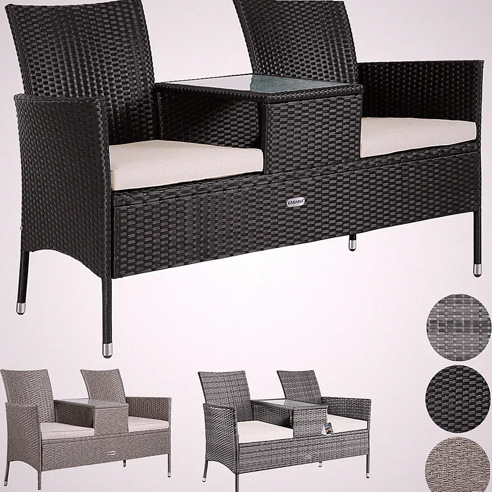 CASARIA® Gartenbank Sitzbank Wetterfest Polyrattan inkl. Tisch Garten Bank