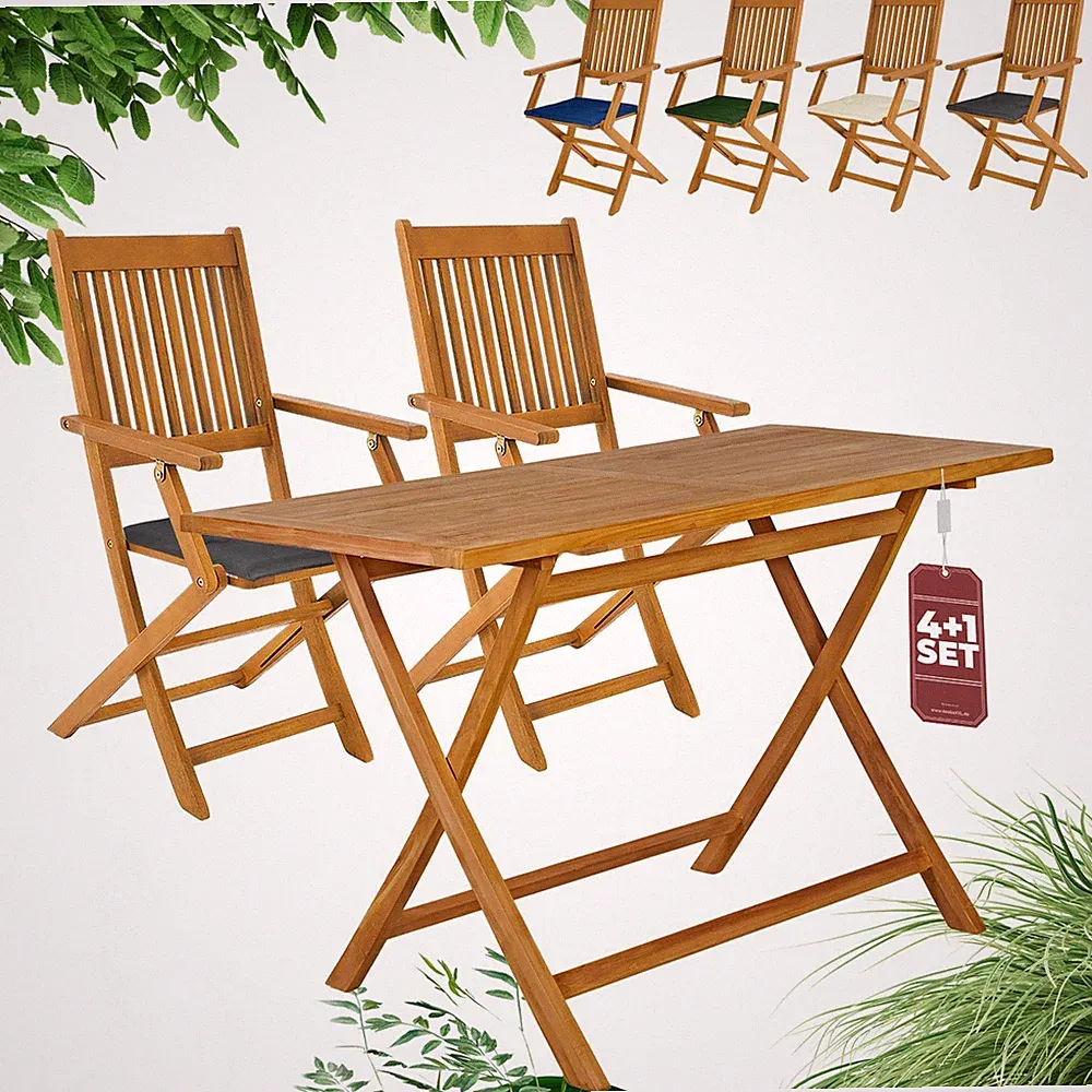 CASARIA® Gartenmöbel Holz Klappbar Akazie Teak Balkon Terrasse Sitzgruppe Set