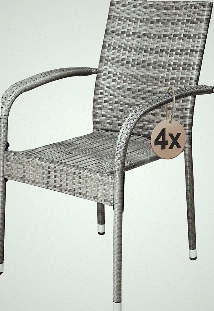Casaria® Gartenstühle 4Er Set Stapelbar Wetterfest Polyrattan Outdoor 160Kg Gart