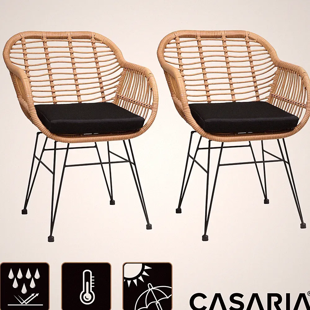CASARIA® Gartenstühle Gartensessel Korbsessel 2er Set Polyrattan Stuhl Outdoor