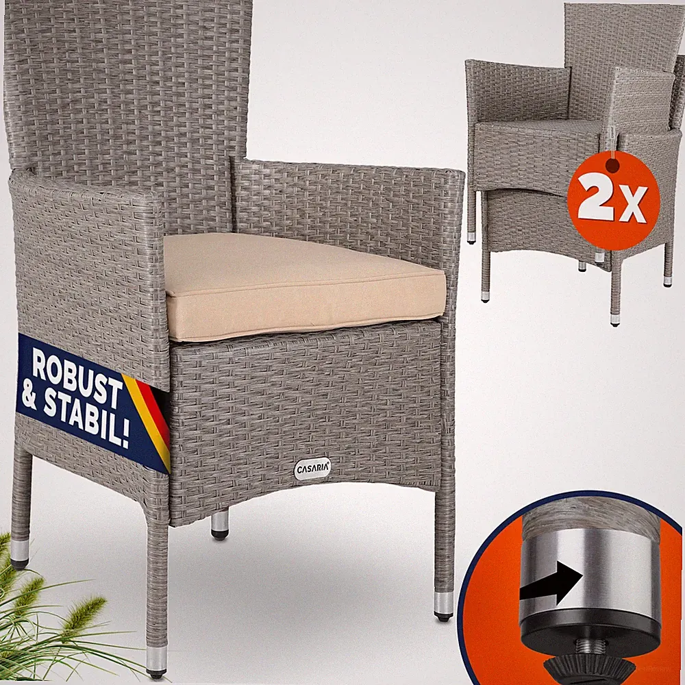 CASARIA® Gartenstühle Gartensessel Polyrattan Stapelbar Garten Balkon Stuhl Set