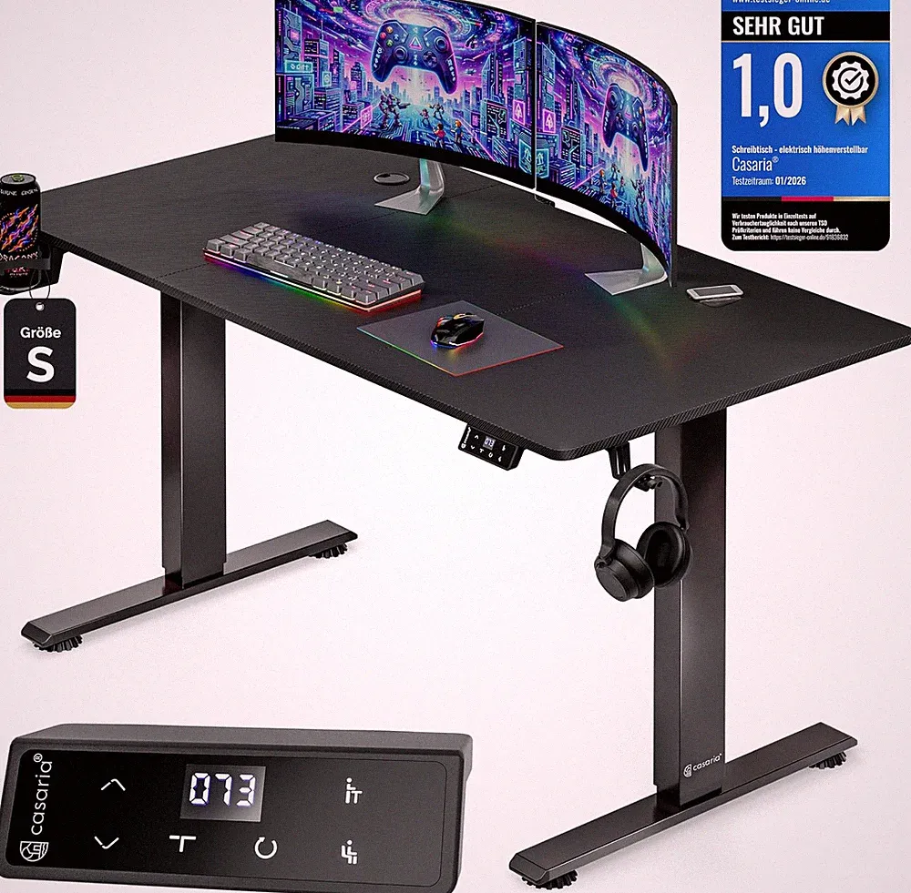 Casaria® Höhenverstellbarer Gaming Schreibtisch Elektrisch 120 X 60 Cm Mit Wirel