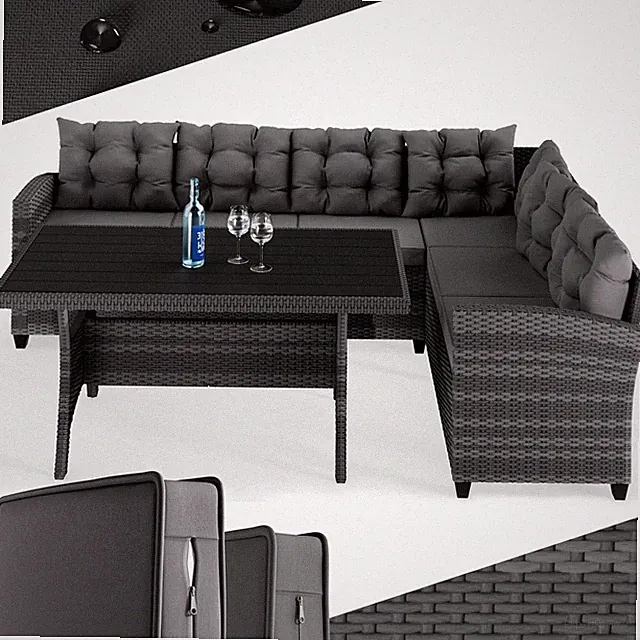 CASARIA® Polyrattan Lounge Set WPC Tisch Garten Balkon Sitzgruppe Gartenmöbel