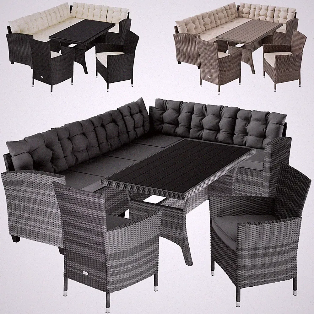 CASARIA® Polyrattan Lounge WPC Tisch Stühle Garten Balkon Sitzgruppe Gartenmöbel