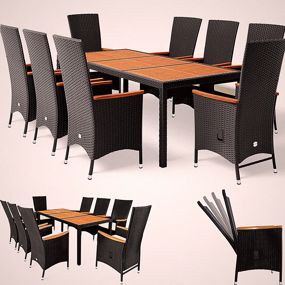 Casaria Polyrattan Sitzgruppe Holz Garten Sitzgarnitur Essgruppe Gartenmöbel Set