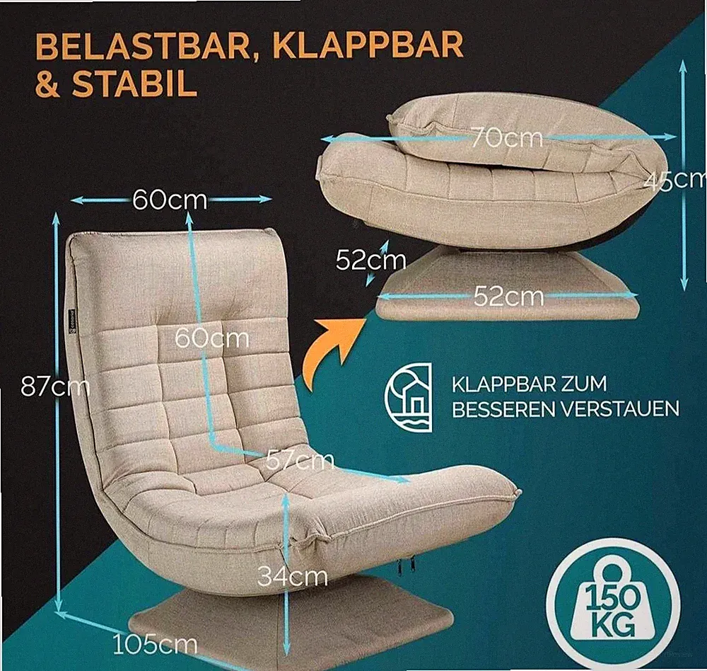 Casaria Relaxsessel Aberdeen 60x57x87cm creme Sessel Relaxen Möbel Luxus Bequem