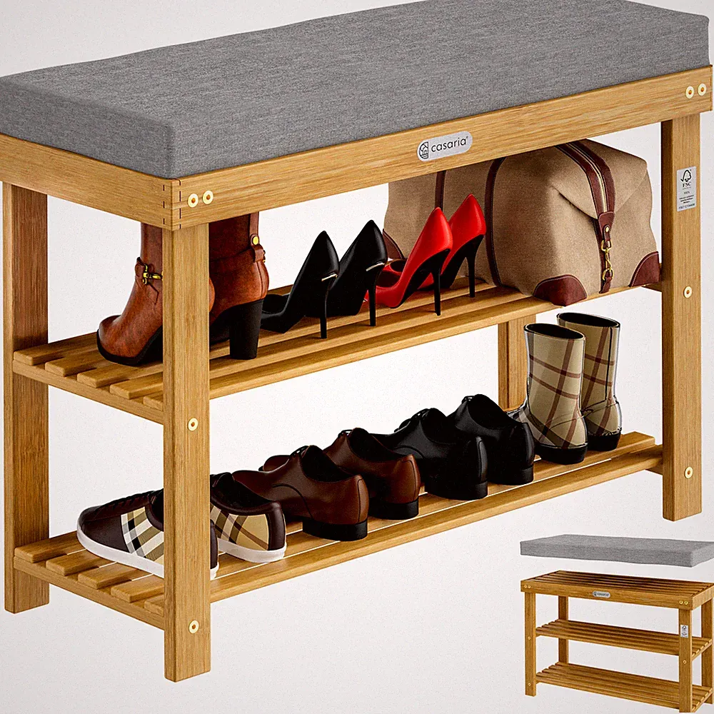 CASARIA® Schuhregal Sitzbank Holz Akazie Massiv Schuh Bank Aufbewahrung Ablage