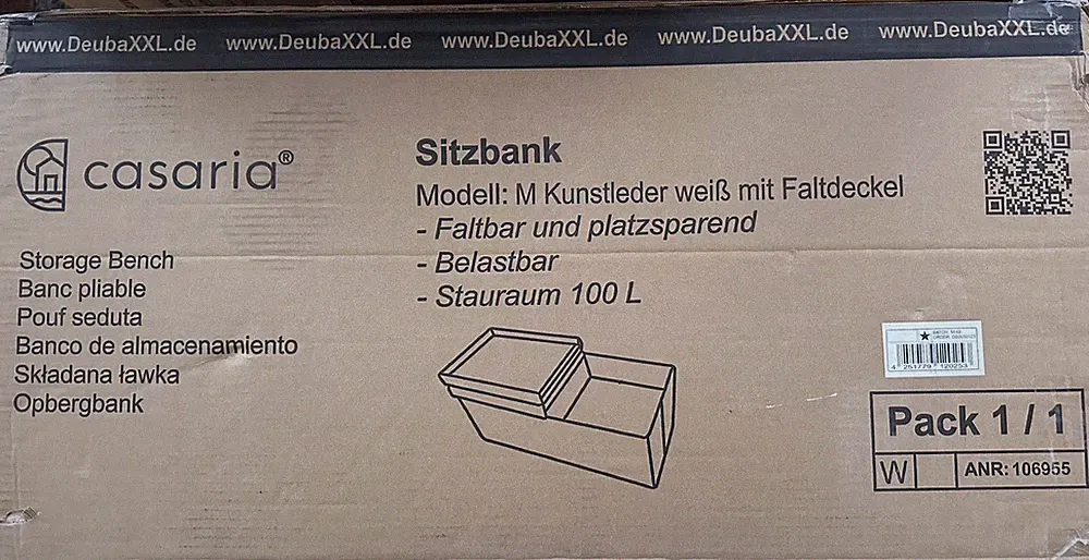Casaria Sitzbank Weiß 76x38x38cm mit Stauraum faltbar Farbe: Weiß