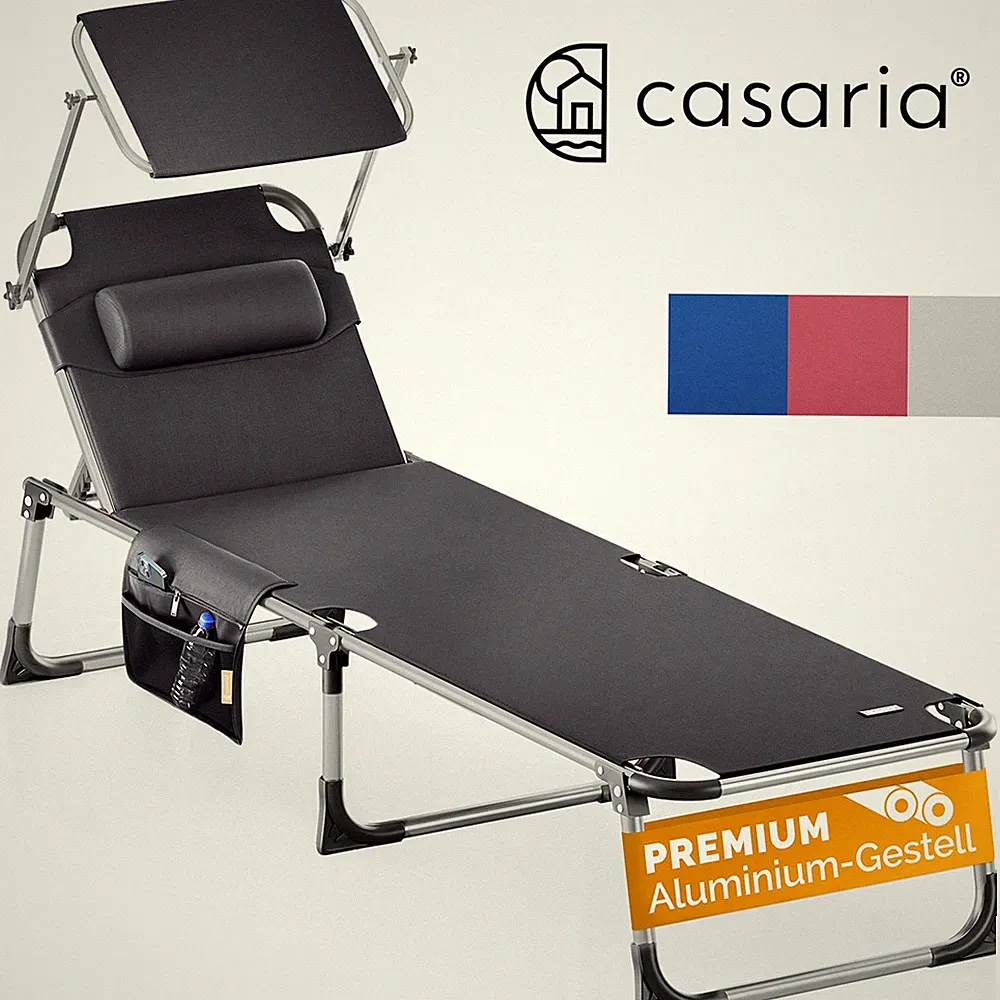 CASARIA® Sonnenliege Gartenliege Klappbar mit Dach Alu Liegestuhl Strandliege
