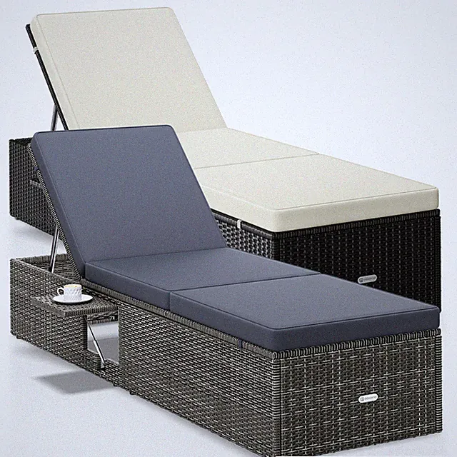 CASARIA® Sonnenliege Relaxliege Gartenliege mit Klapptisch Polyrattan Wetterfest