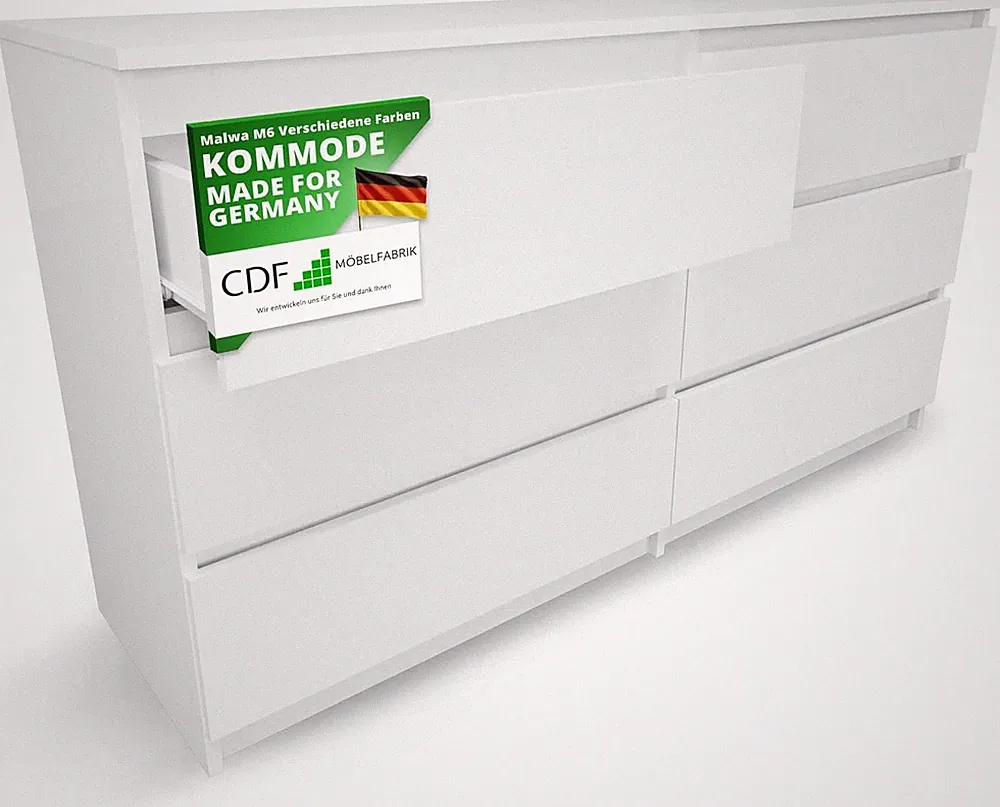 CDF Kommode Weiß 6 Schubladen 138cm breit 40cm tief Modern