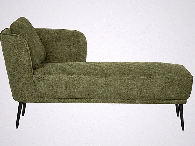 Chaiselongue Stoffbezug dunkelgrün links mit Armlehne Kissen Metallfüße Artheze