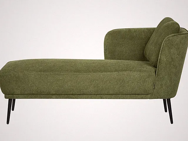 Chaiselongue Stoffbezug dunkelgrün rechts mit Armlehne Kissen Metallfüße Artheze