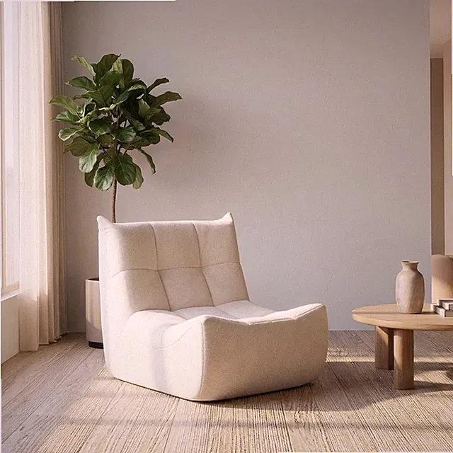 Chenille Boden-Loungesessel Beige 1-Sitzer Sofa Sessel mit Memory Foam
