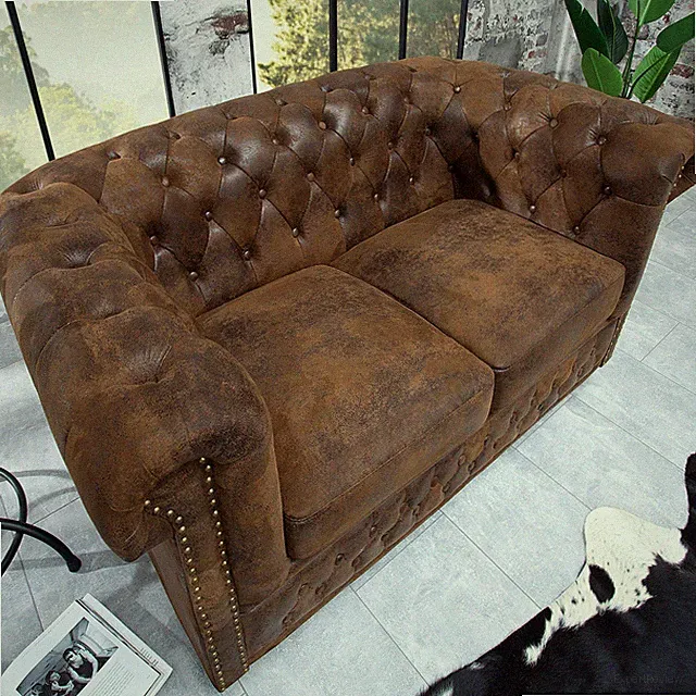 Chesterfield 2-Sitzer Sofa - 150cm - antik braun - Mikrofaser - Federkern retro