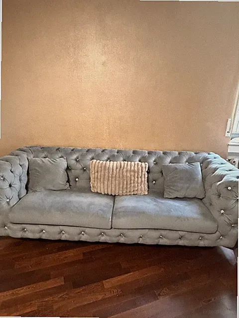 Chesterfield 2-Sitzer Sofa grau mit Knopfheftung inkl. Kissen 200x80x80cm