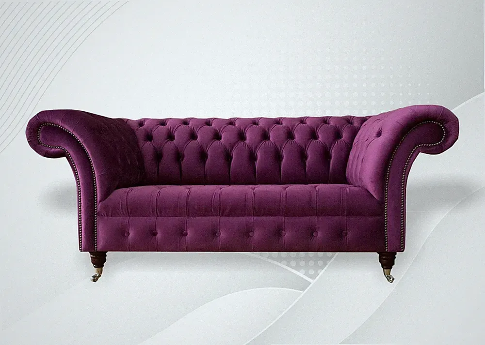 Chesterfield 2 Sitzer Violett Wohnzimmer Modern Design Couchen Sofa Möbel Stoff