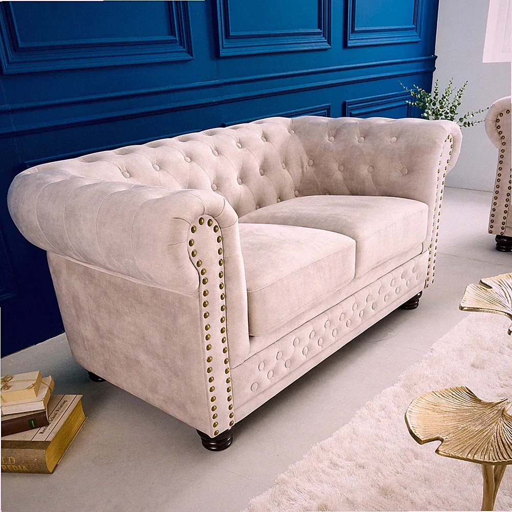 Chesterfield 2er Sofa 150cm Samt champagner inkl. Federkern 2-Sitzer Couch