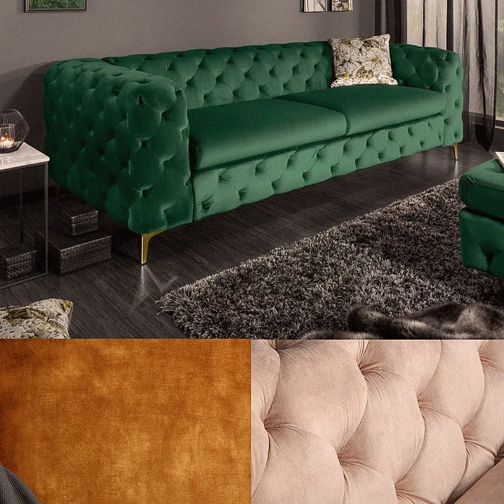 Chesterfield 3er Sofa MODERN BAROCK 235cm FARBWAHL Samt 3-Sitzer