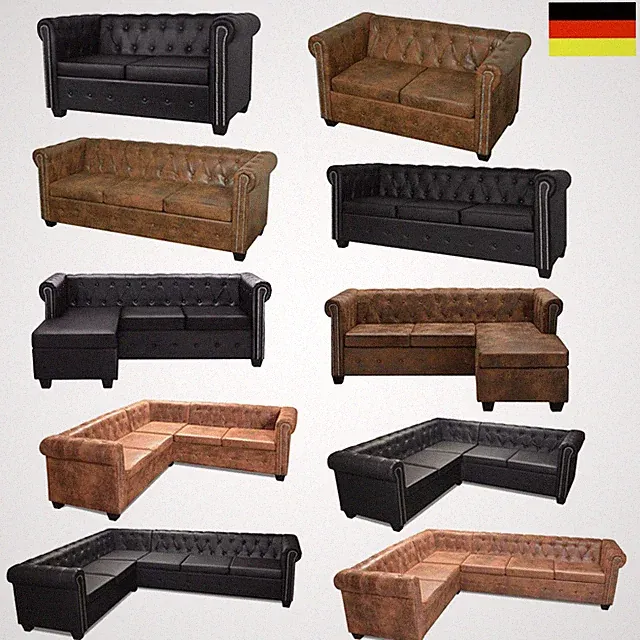 Chesterfield Sofa Couch Ecksofa Sofas Sessel Vintage Kunstleder 2/3 Sitzer DE