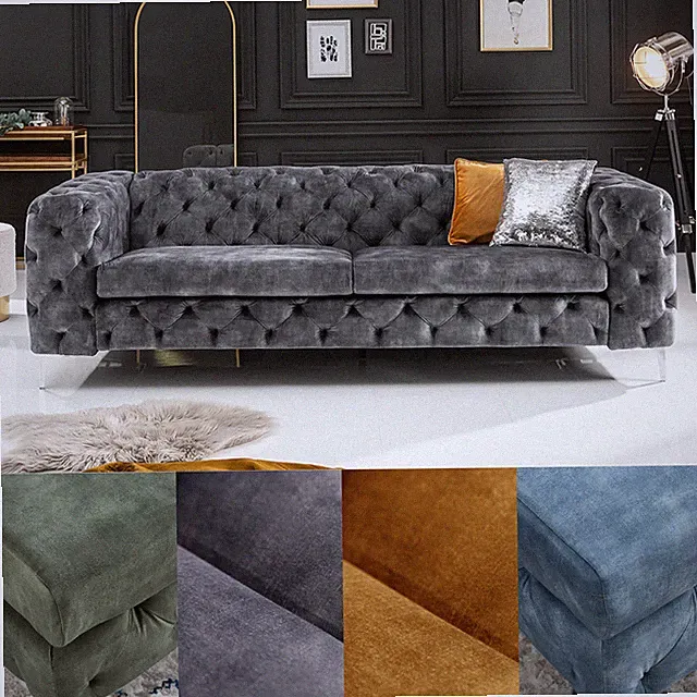 Chesterfield Sofa MODERN BAROCK - 235cm - FARBWAHL - Samt - 3-Sitzer Federkern