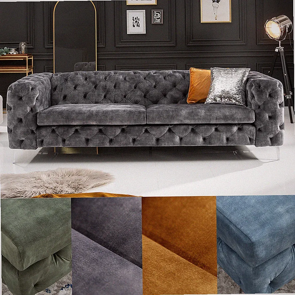 Chesterfield Sofa MODERN BAROCK - 235cm - FARBWAHL - Samt - 3-Sitzer Federkern