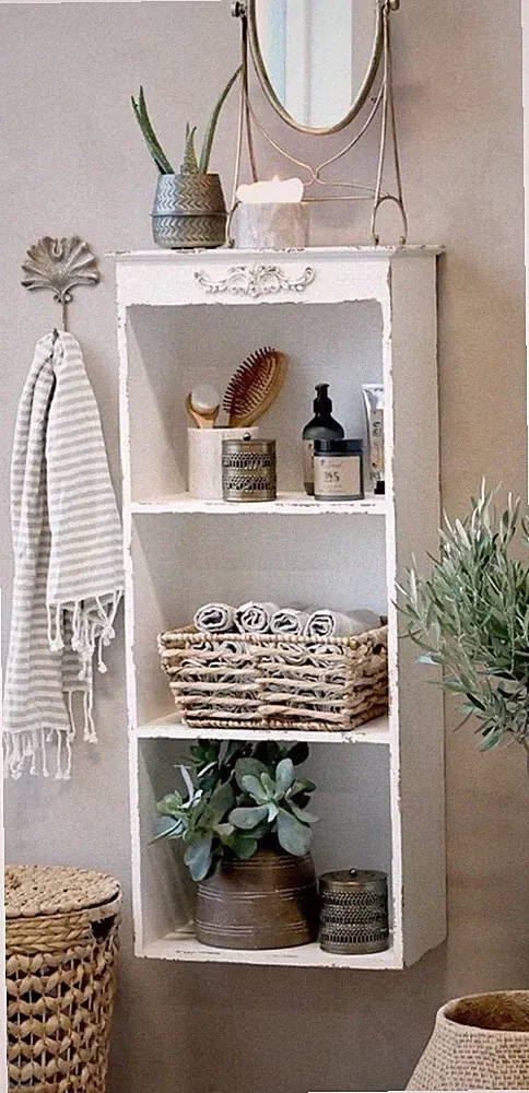 Chic Antique antiker Wandschrank -Regal H100/L43/B24 Shabby antik creme 40365-19
