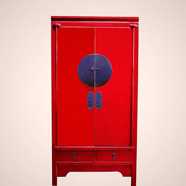 chinesisch Hochzeitsschrank Kleiderschrank aus Holz Rot mit Schublade Handarbeit