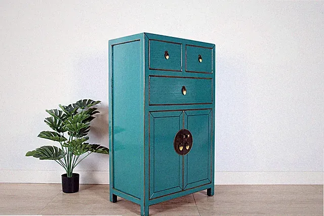 Chinesische Kommode Hochzeitschrank Schrank Massivholz 3 Türen türk #M-KOM-A21T