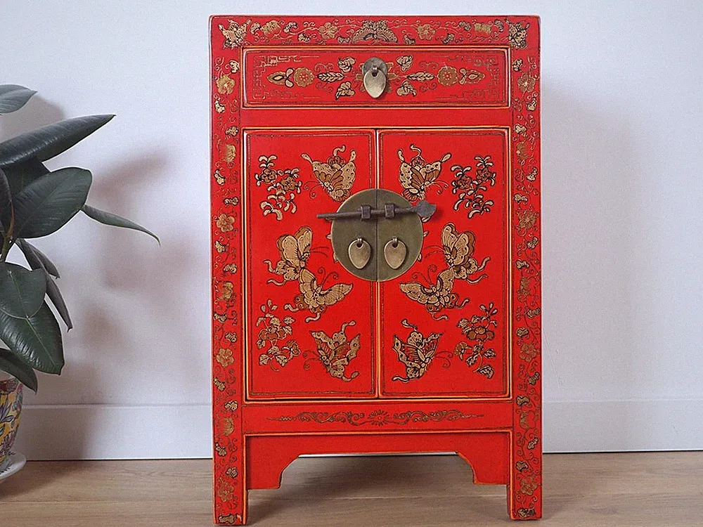 Chinesische Kommode Nachtschrank Massivholz China rot #M-KOM-A19R