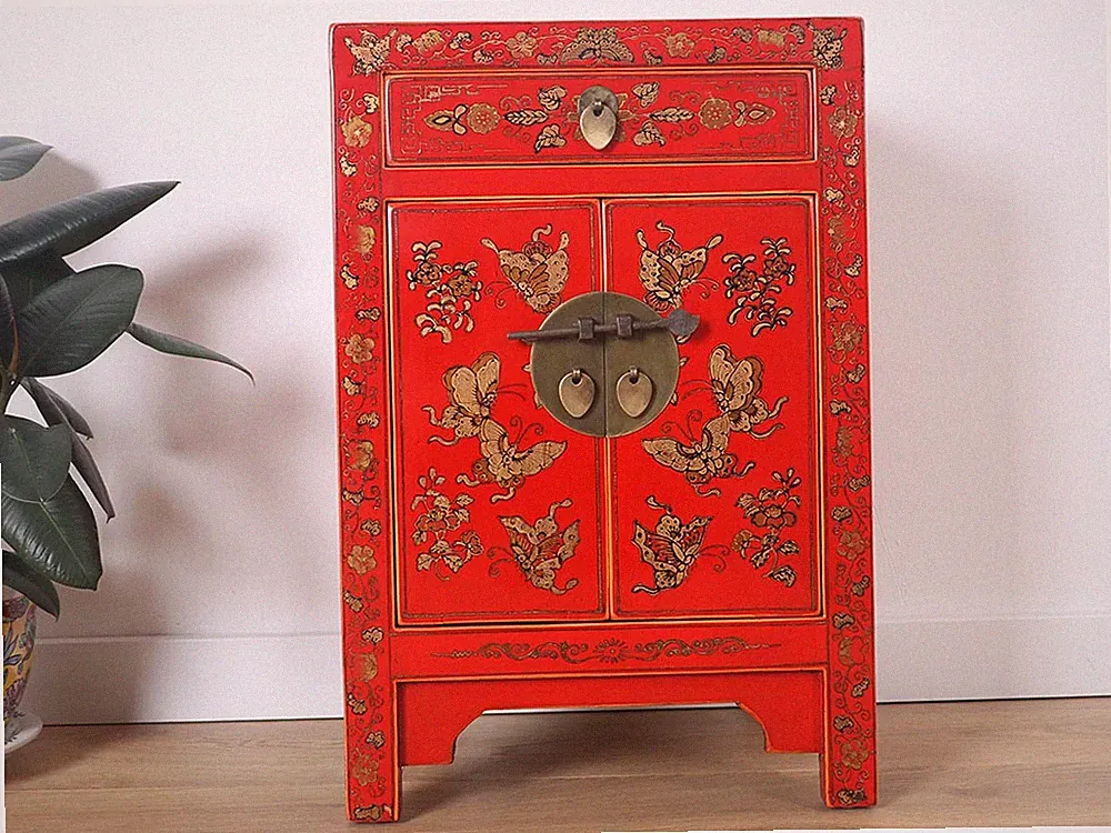 Chinesische Kommode Nachtschrank Massivholz China rot #M-KOM-A19R
