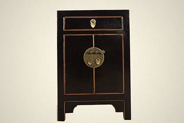 Chinesische Kommode Nachtschrank Massivholz schwarz #M-KOM-A17B